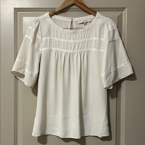 LOFT Cream Blouse with Pleated Details